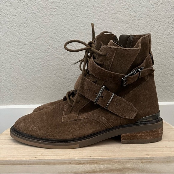 Vince Camuto Brown Suede Leather Lace Up Moto Combat Boots 6.5 - Picture 3 of 7